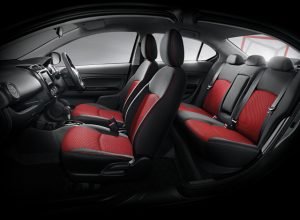 เบาะผ้าดีไซน์สปอร์ตทูโทน สีแดง-ดำ เดินด้ายสีแดง