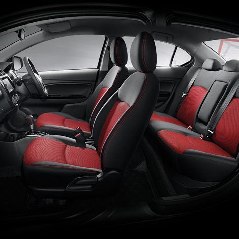 เบาะผ้าดีไซน์สปอร์ตทูโทน สีแดง-ดำ เดินด้ายสีแดง