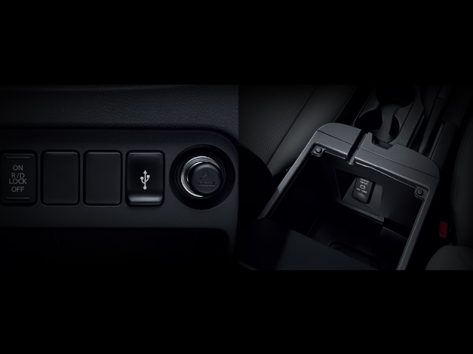 ช่องต่ออุปกรณ์ USB ช่องเสียบ USB บริเวณคอนโซลหน้า พร้อมช่องจ่ายกระแสไฟ DC 12 โวลต์ 2 ตำแหน่ง